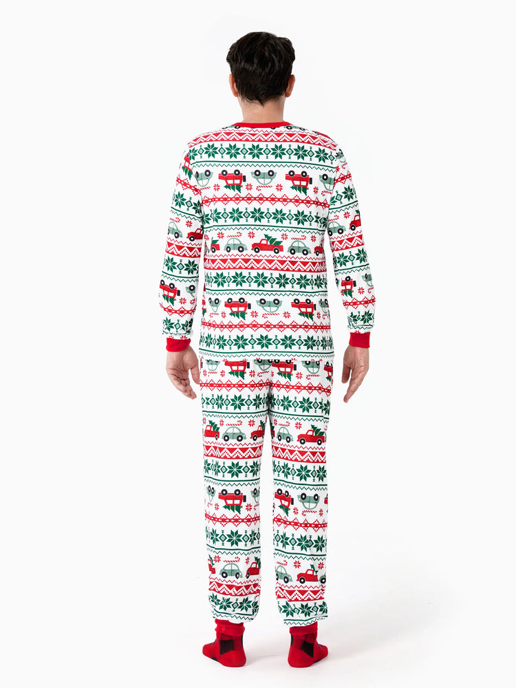 Ensemble pyjama de Noël assorti pour toute la famille, imprimé flocon de neige et voiture, avec chaussettes de Noël rouges