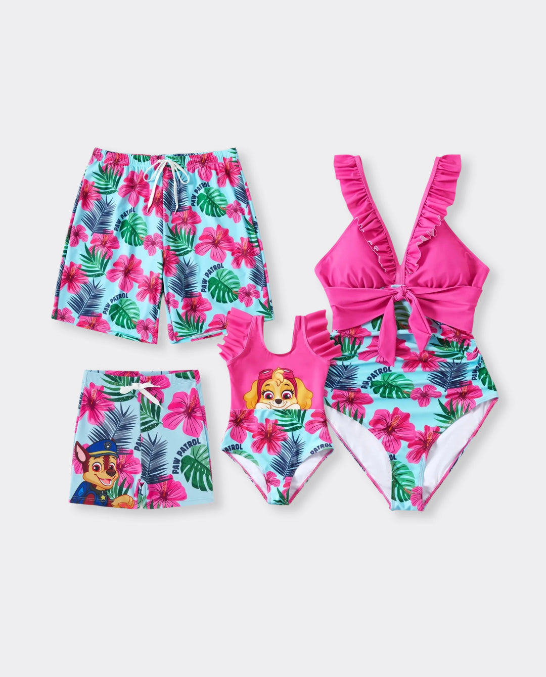 PAW Patrol Family Matching Chase Large Flower All-over Print Swimsuit Roseo