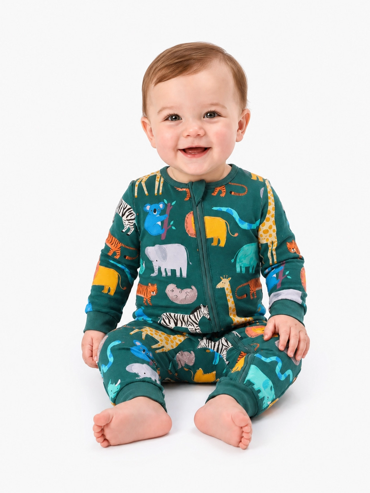 Little Explorers Bamboo Zip-Up Baby Pajamas