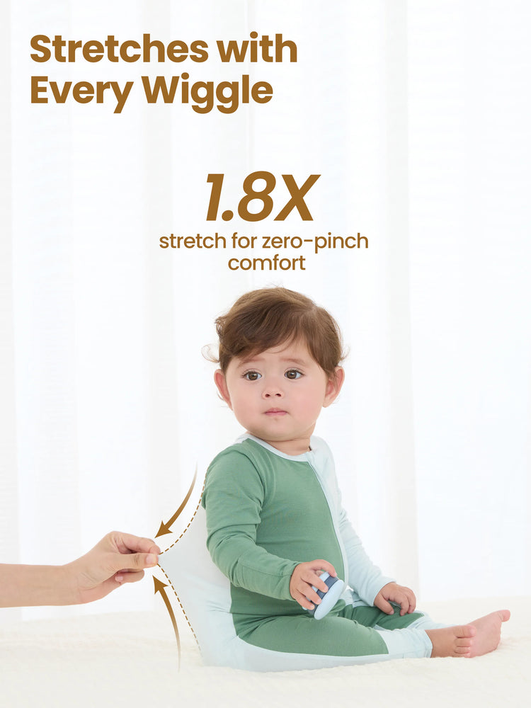 Bamboo Baby Boy / Girl Color Block 2-Way Zipper Anti Slip Long Sleeve Rompers Green