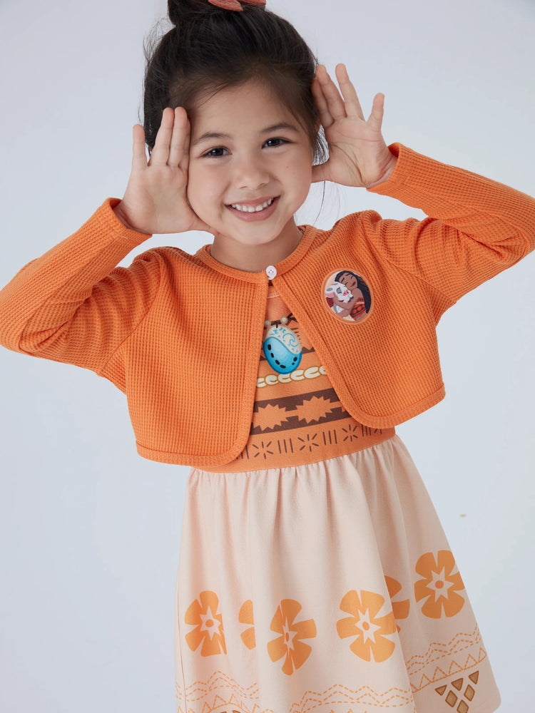 Ensemble 2 pièces princesse Disney Moana pour petite fille, cardigan à manches longues et robe orange
