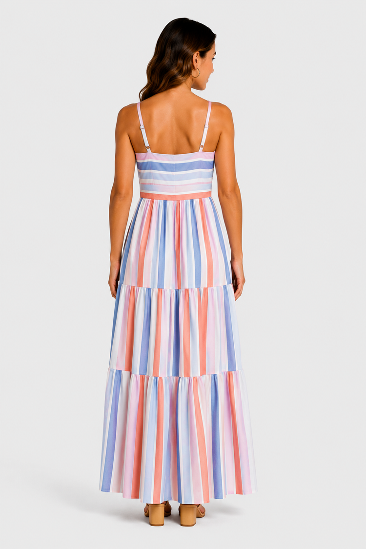 Mommy and Me Family Matching Blue Short-sleeve Tee or Colorful Stripe Camisole Dress Multi-color