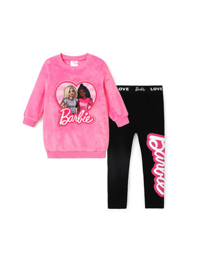 Barbie Plush Embroidered Heart print Long-sleeve Top or Tight Leggings Hot Pink