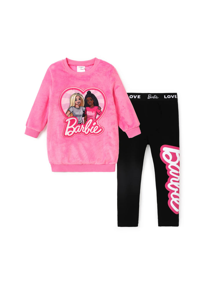 Barbie Plush Embroidered Heart print Long-sleeve Top or Tight Leggings Hot Pink
