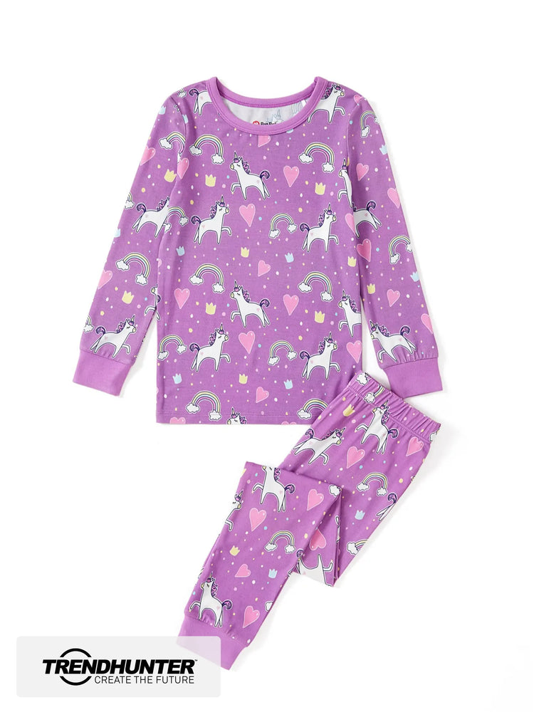 Bamboo Baby/Toddler 2-Piece Childlike Animal Print Snug-Fitting Pajamas Set Purple