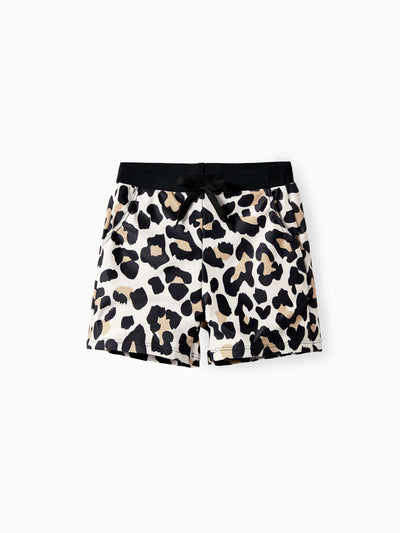 Toddler Boy Leopard Pattern Drawstring Swim Trunks Black