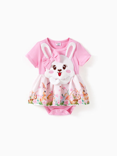 Barboteuse brodée à imprimé animal pour bébé fille, rose