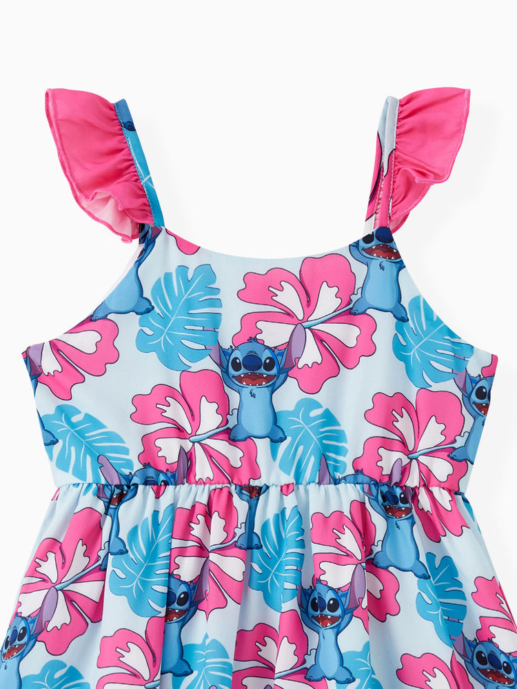 Disney Stitch Toddler/Kid Girl Naia™ Stitch and Hawaii Style Floral Print Sleeveless Dress Multi-color
