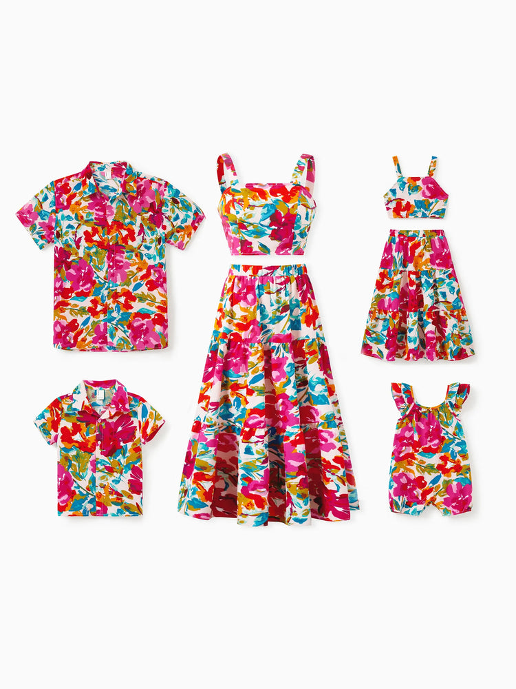 Daddy & Son Colorful Outfits Shirt Sets Summer Vacation Clothe for Beach, Photoshoots, Travel Hot Pink