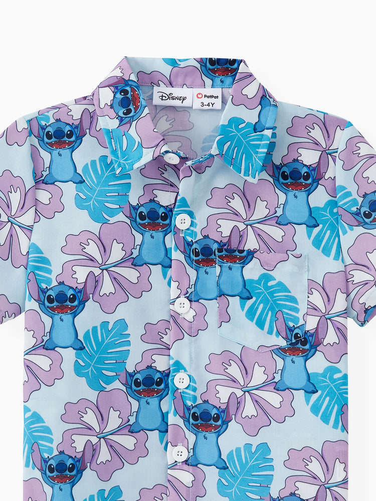 Daddy and Me Disney Stitch Family Matching Naia™ Stitch and Hawaii Style Floral Print Sleeveless Dress/Onesie／Shirt Multi-color