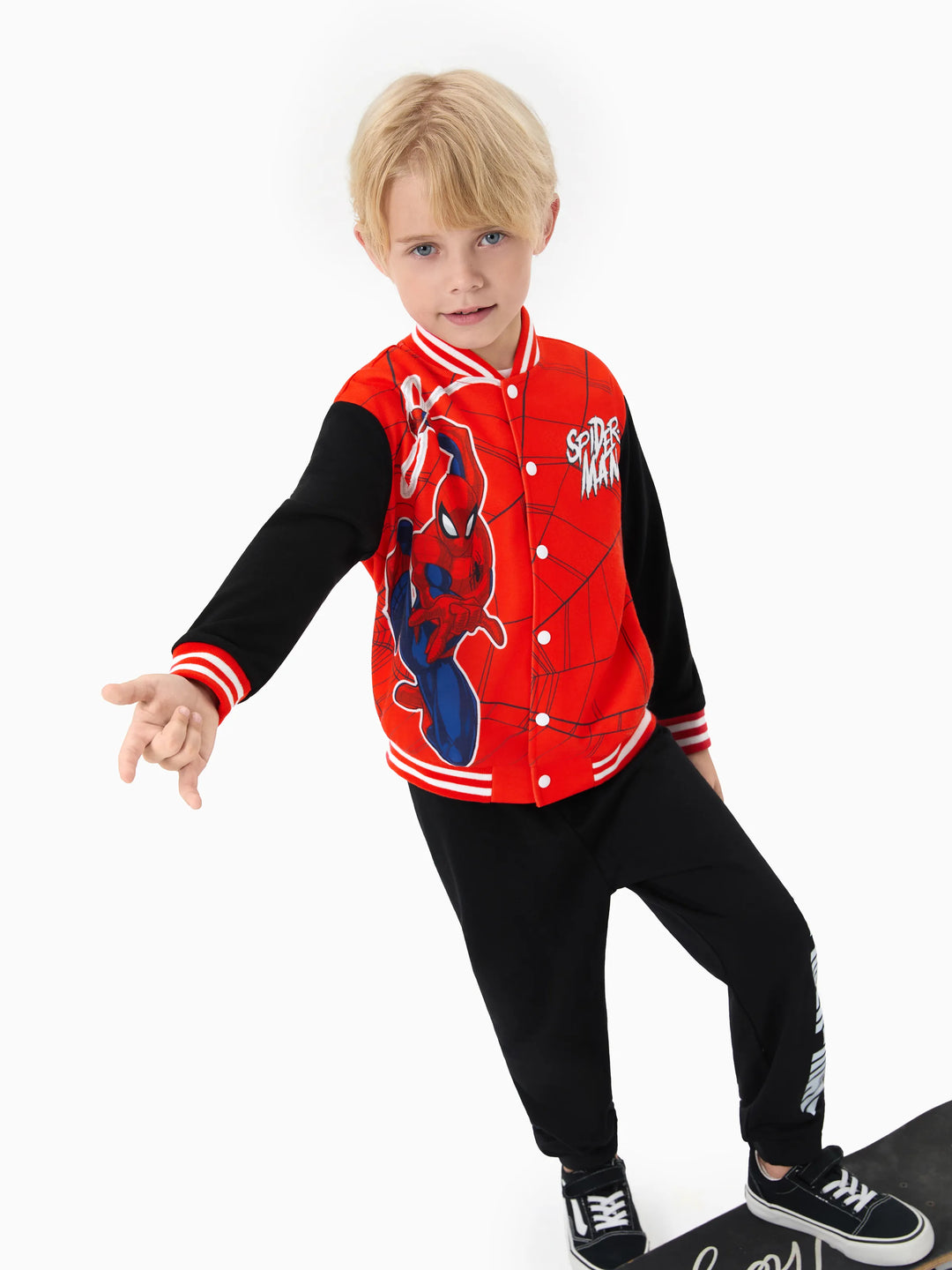 Chaqueta bomber con bloques de color y gráficos del personaje Spiderman de Marvel para niños pequeños/niños, color rojo