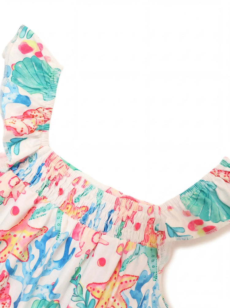 Ocean Vibes Toddler Girl Tropical island Romper Green