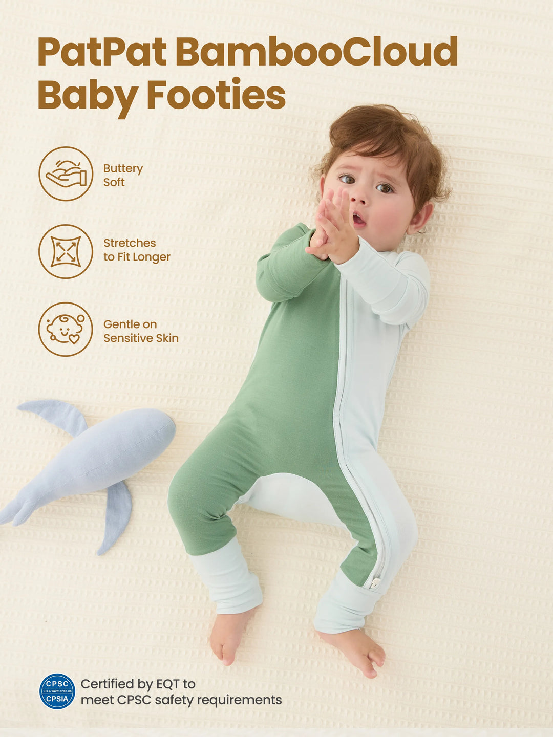 Combinaison bébé garçon/fille en bambou, color block, fermeture éclair double sens, manches longues, antidérapante, verte