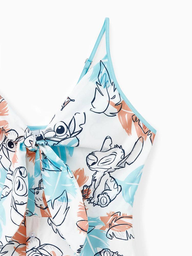 Ensemble assorti Disney Stitch Family, t-shirt et robe sans manches à imprimé dégradé de fleurs tropicales, multicolore