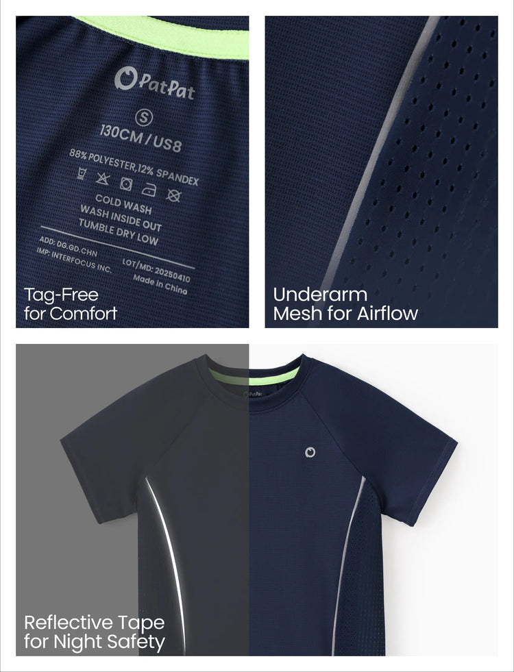 T-shirt de sport PatPat Rapidair Activewear pour enfant garçon/fille, à séchage rapide et à refroidissement instantané, UPF 100+, anti-éruption cutanée, bleu foncé