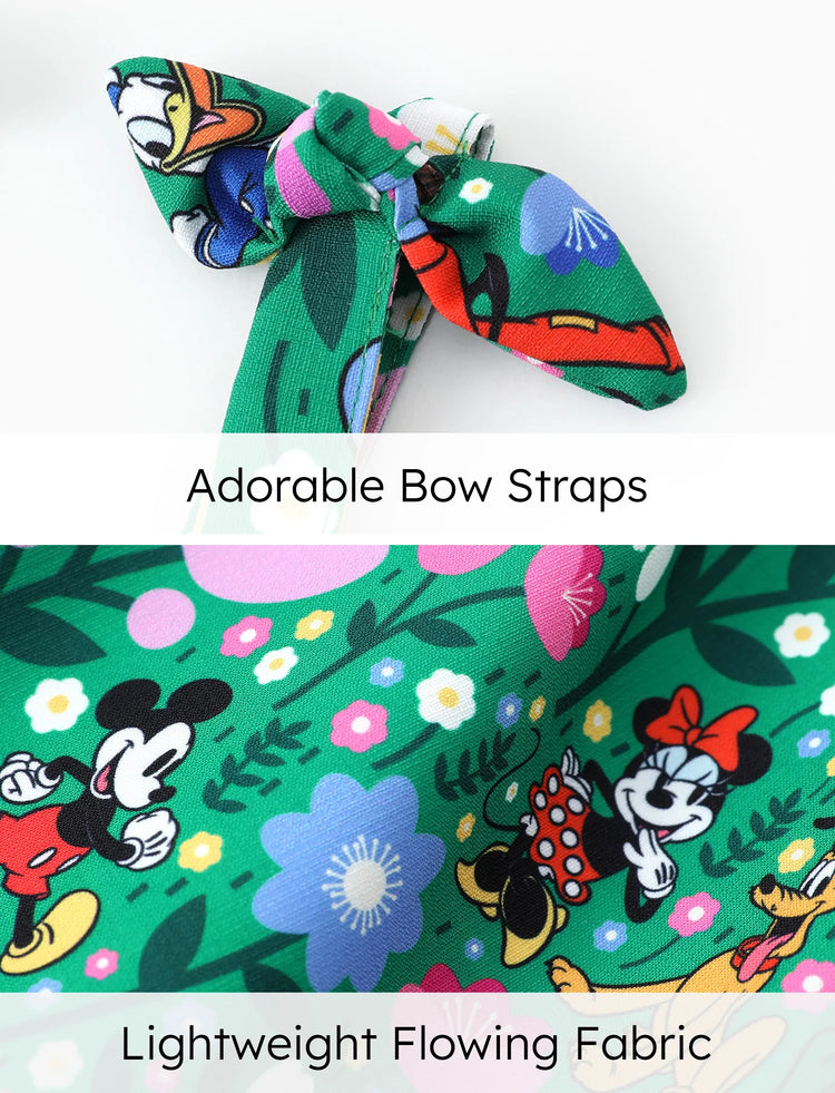 Disney Mickey and Friends Toddler Girl 1pc Minnie Floral Allover Print Bowknot Smocked Sundress Green