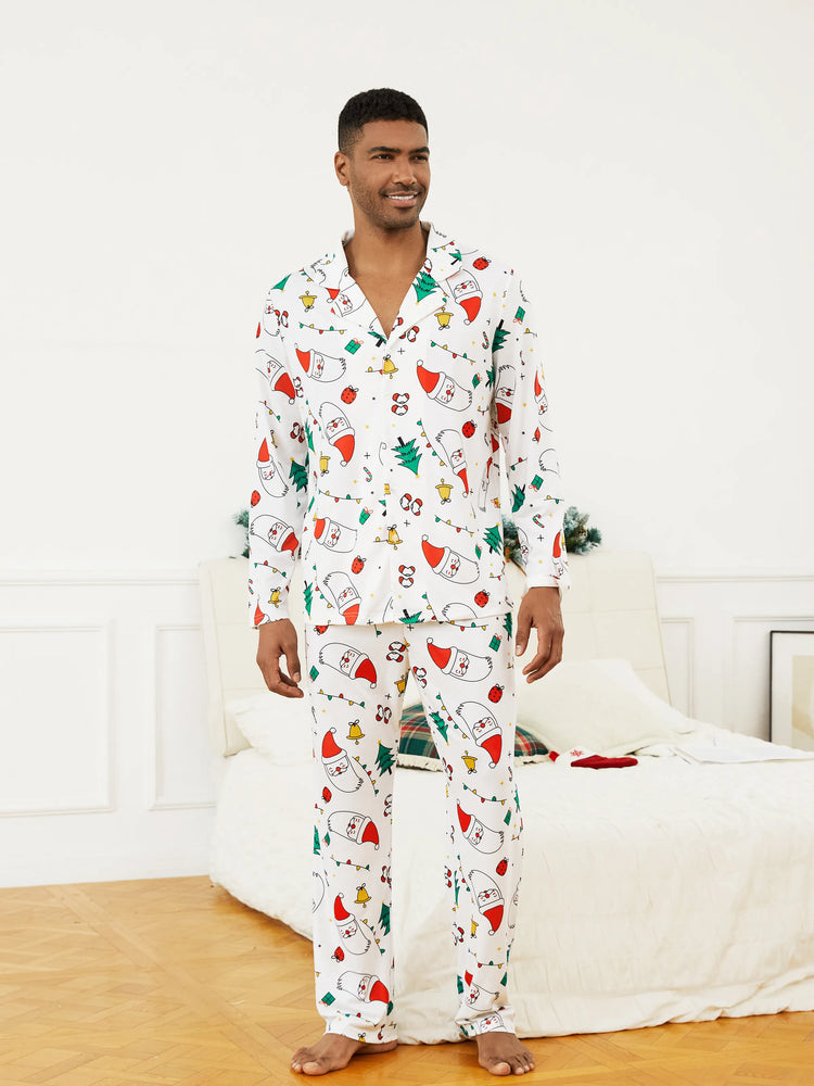 Ensemble pyjama de Noël à manches longues et imprimé coloré pour toute la famille, avec chaussettes de Noël blanches