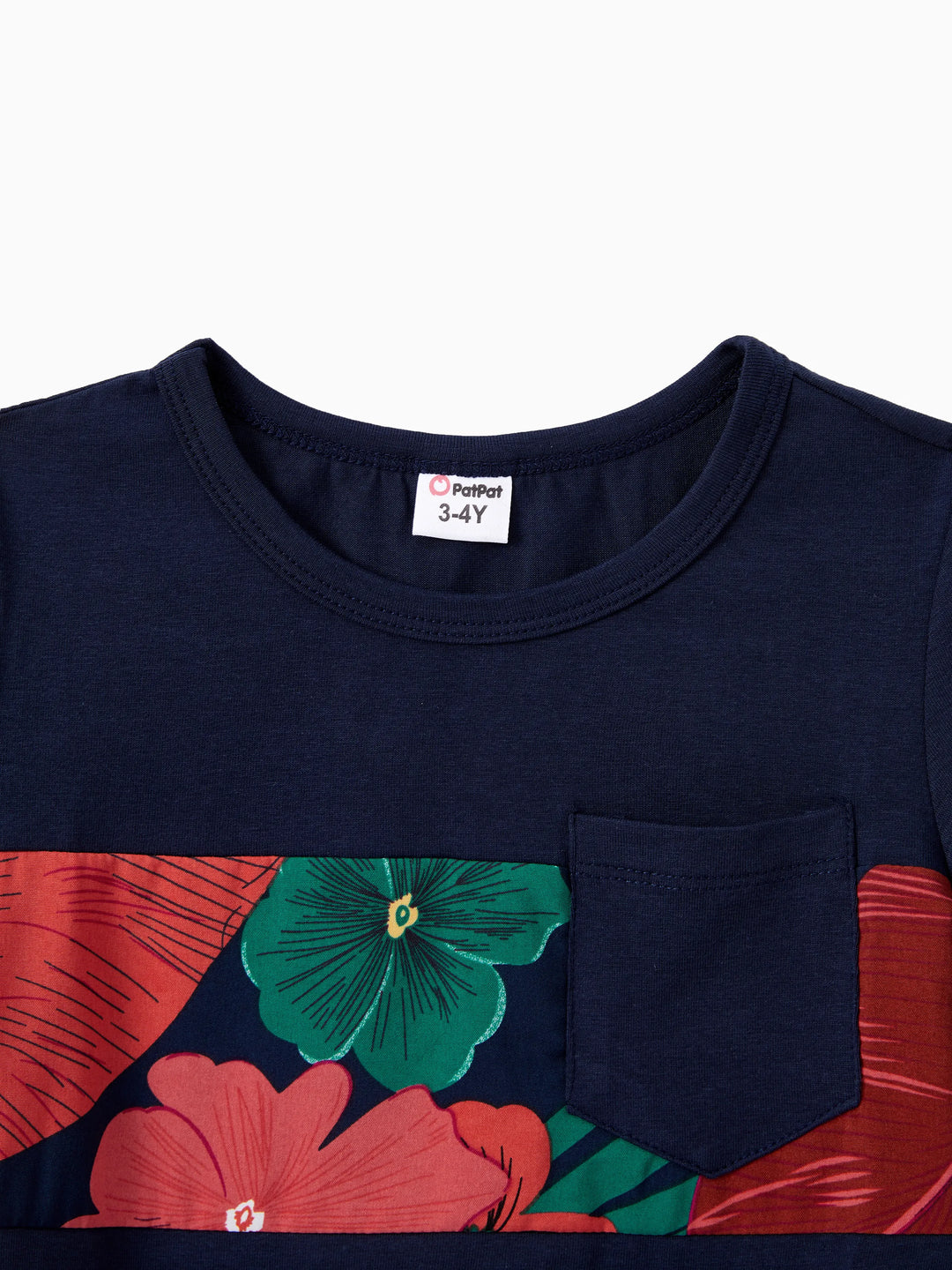 Papa und Ich Familien-Matching Sets mit Blumenmuster-Panel schwarzes T-Shirt und V-Ausschnitt Trägerkleid mit verdecktem Druckknopf Dunkelblau