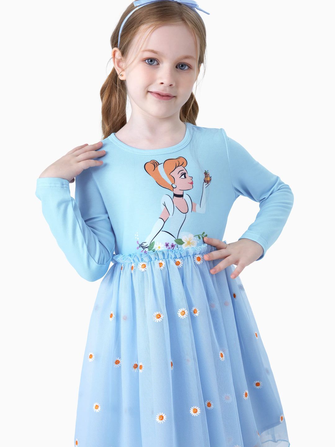 Disney Prinzessin Kleinkind Mädchen Arielle/Cinderella 1 Stück Naia™ Blumentüll Langarmkleid blaugrau