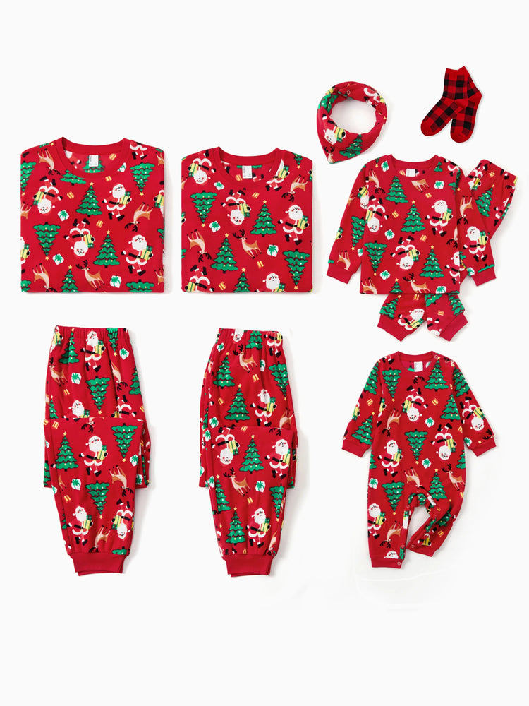 Weihnachten Passendes Familienpyjama-Set Weihnachtsmann und Weihnachtsbaum Print Rot PJS mit Weihnachtssocken rot