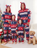 Christmas Matching Family Pajamas Set 3D Reindeer Hooded Allover Snowflake Print Red and Blue Onesie PJS with Christmas Socks Red-2