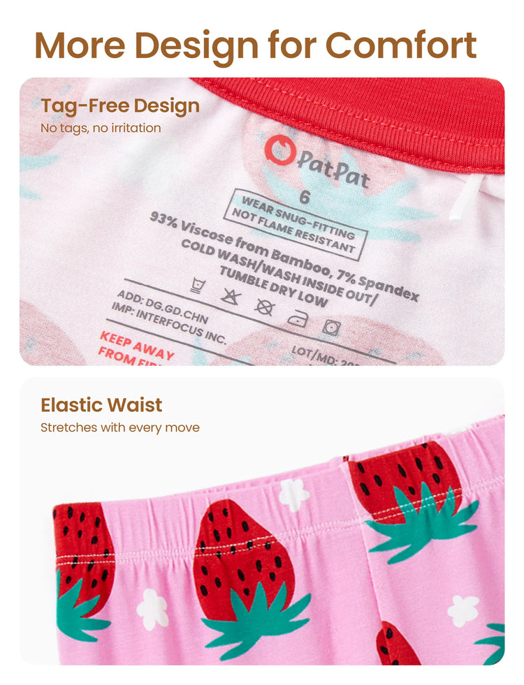 Christmas / Halloween Pajama 2-Piece Upgraded Thick Bamboo Pajama Set With Childlike Print for Toddler / Kids Girl (Snug-Fitting) Red