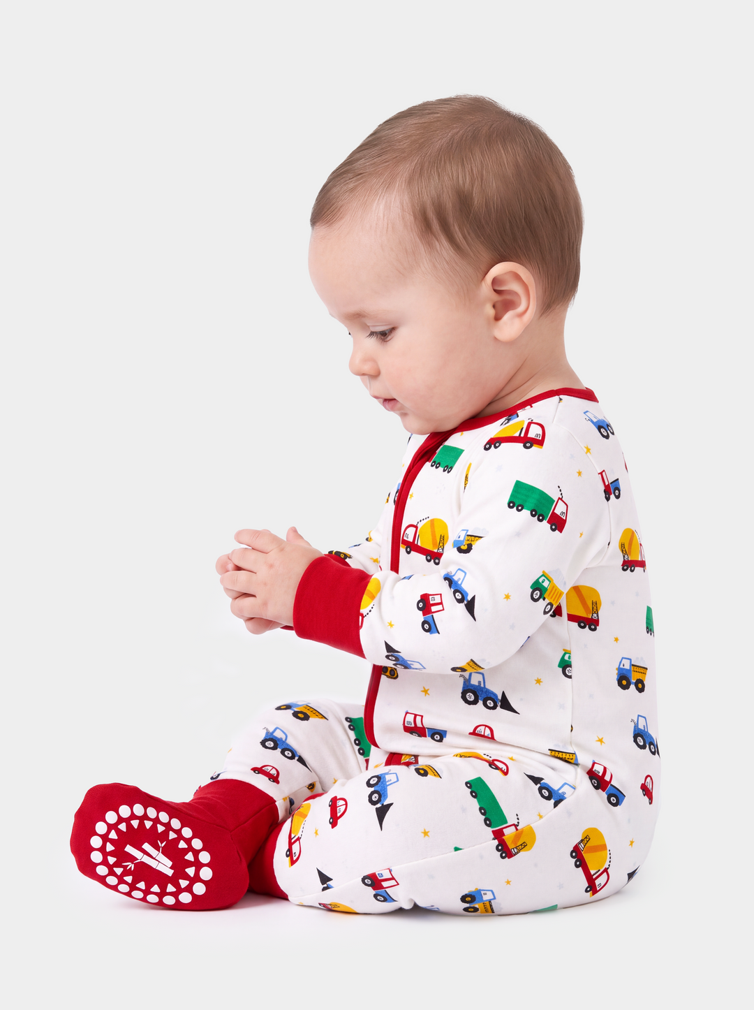Bamboo Baby Boy/Girl Cartoon Printed 2-Way Zip Onesies Anti Slip Long-sleeve Footie Red