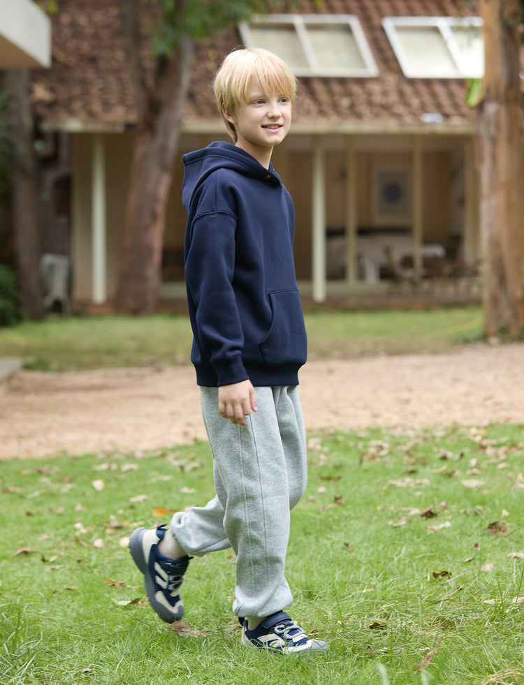 Boys and Girl Solid Color Thermal Hoodie with Far Infrared Heat-Retaining Fabric Dark Blue