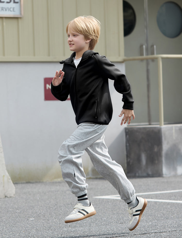 boys zip up black hoodie lightweight jacket stretchy air layer sweatshirt with full zipper black