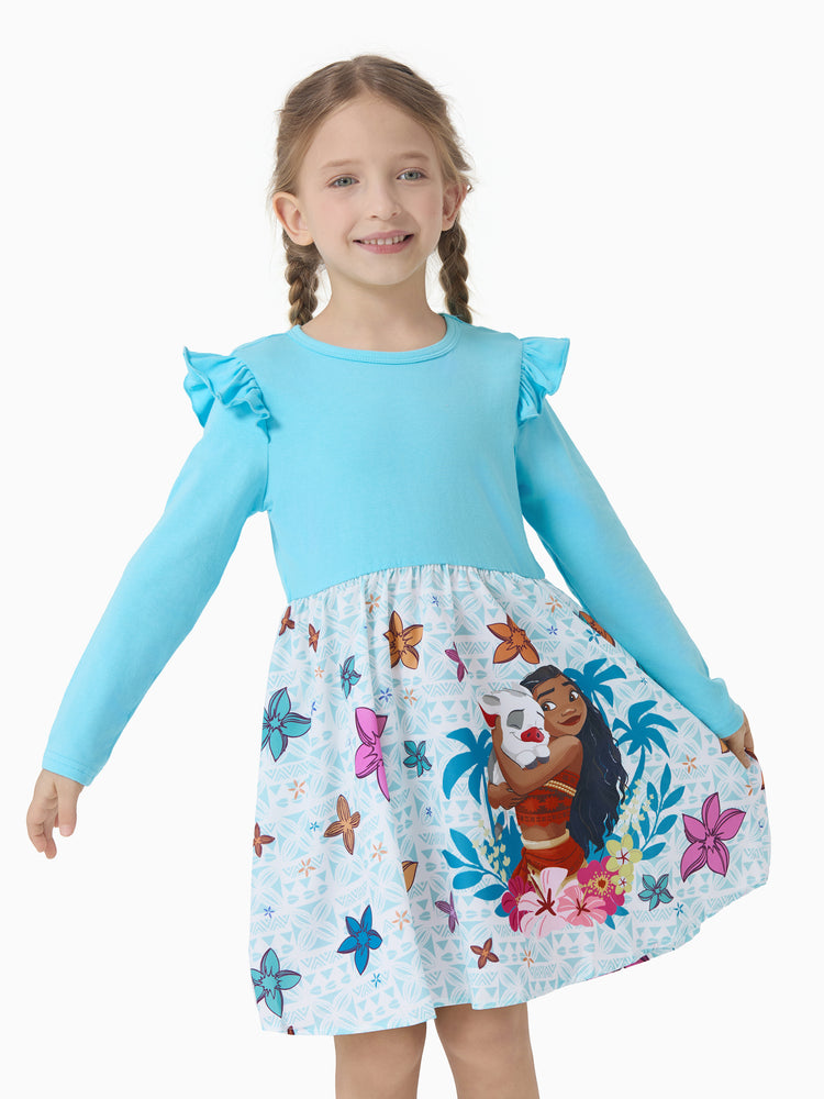 Disney Princess Toddler Girl Moana Childlike Ruffle Flutter-sleeve Dress Turquoise