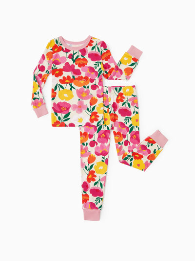 Pyjama de Noël/Halloween 2 pièces en bambou avec imprimé enfantin pour bébé/enfant (coupe ajustée) rose