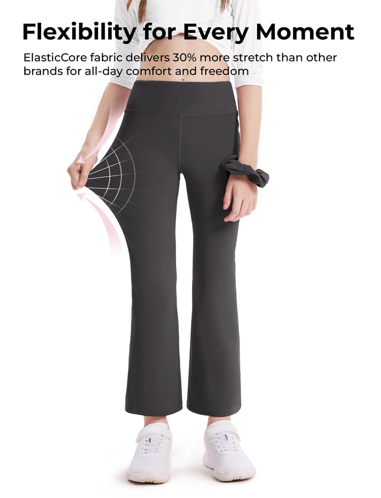 Girl's Leggings High-Waist Flared Yoga Pants with Complimentary Matching Scrunchie Dark Grey