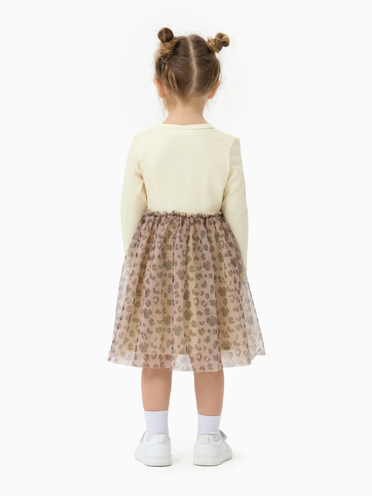 Disney Mickey and Friends Toddler Girl Christmas Minnie Mouse Graphic Long Sleeve Tulle Dress Khaki