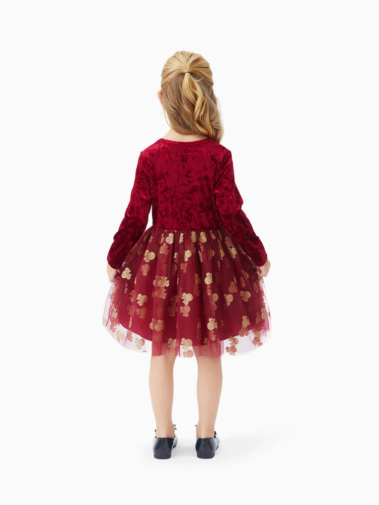 Disney Micky und Freunde Baby/Todder Mädchen 1 Stück Charakter Minnie Maus Velet Tüllkleid  Weinrot