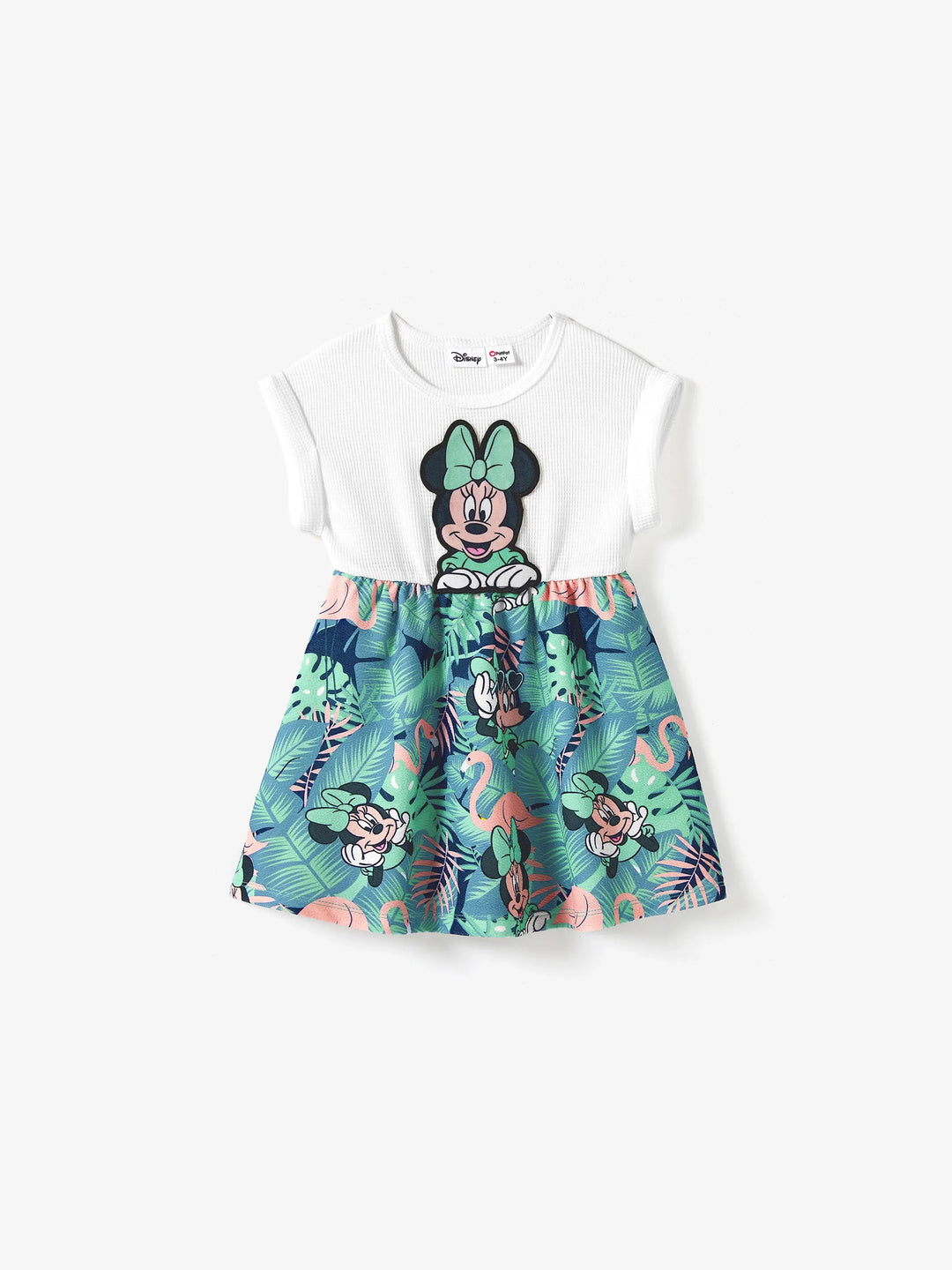 Disney Mickey y Amigos Mamá y Yo Vestido de Tela Waffle con Estampado Botánico Tropical verdeblanco