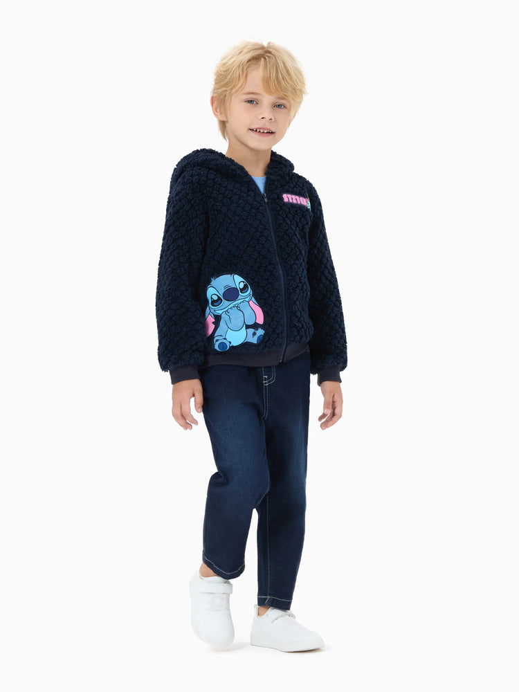 Disney Stitch Toddler/Kids Boy Stitch Textured Double-sided Fleece Fabric Hooded Jacket Deep Blue