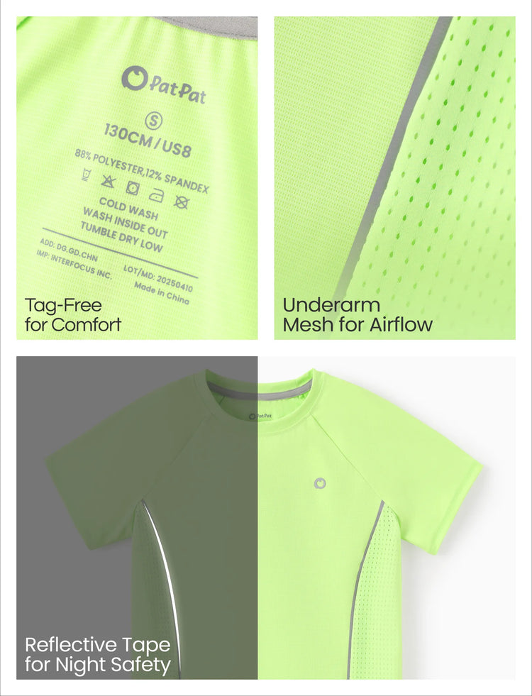 T-shirt de sport PatPat Rapidair Activewear pour enfant, garçon/fille, à séchage rapide et à refroidissement instantané, UPF 100+, anti-éruption cutanée, vert