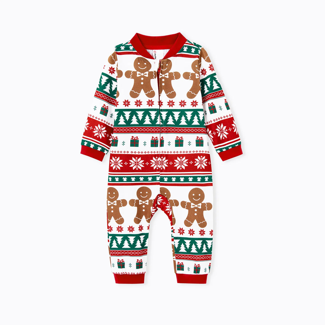 Conjunto de pijama familiar navideño a juego, pijama con estampado de cuadros navideños de jengibre y calcetines navideños rojos