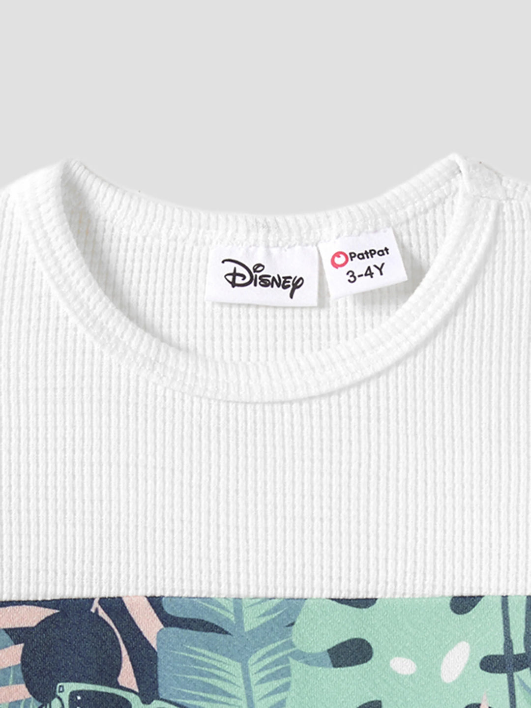 Disney Mickey and Friends Daddy & Son Tropical Botanical Print Waffle Fabric T-shirt greenwhite