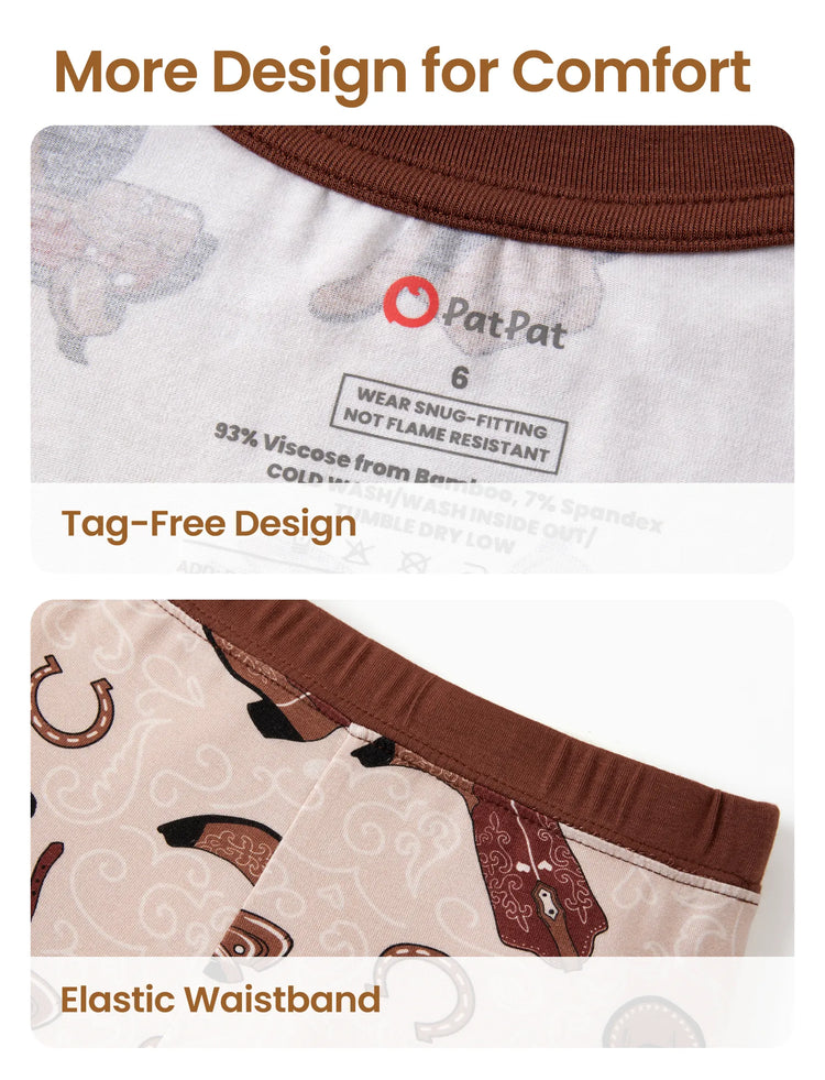 Pyjama de Noël/Halloween pour tout-petits/enfants, ensemble de pyjama 3 pièces en bambou, look 2 en 1 pour 4 saisons (ajustement parfait) marron