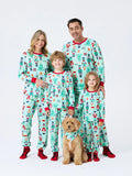 Christmas Matching Family Pajamas Set Soldier and Christmas Tree Print PJS with Christmas Socks Pale Green