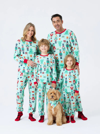 Christmas Matching Family Pajamas Set Soldier and Christmas Tree Print PJS with Christmas Socks Pale Green