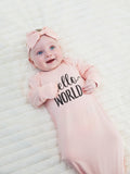 Bamboo infant sleeping gown with matching headband, pink.