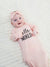 Bamboo infant sleeping gown with matching headband, pink.
