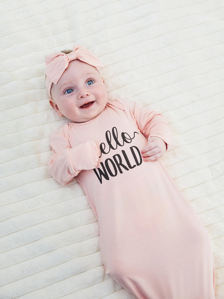 Bamboo infant sleeping gown with matching headband, pink.