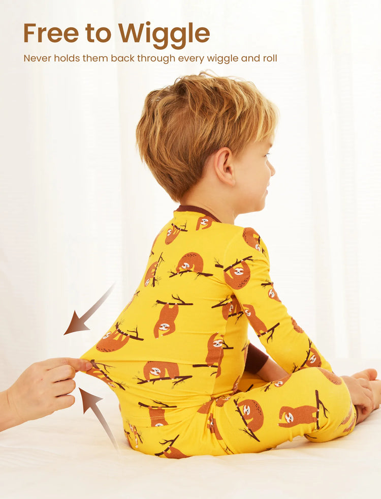 Pyjama de Noël/Halloween 2 pièces en bambou avec imprimé enfantin pour bébé/enfant (coupe ajustée) jaune