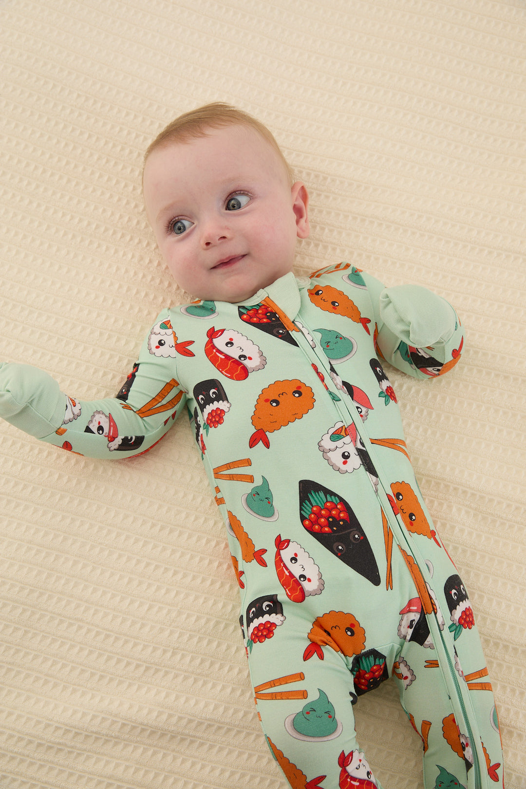 Bambus-Schlafanzug für Kinder/Babys/Mädchen mit kindlichem Aufdruck (eng anliegend), Hellgrün