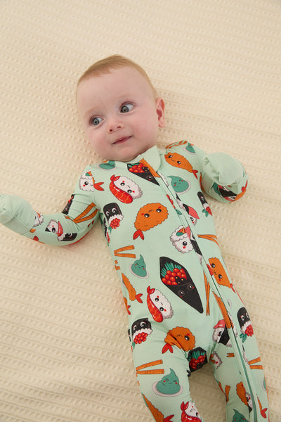 Pyjama en bambou pour bébé/enfant fille à imprimé enfantin (coupe ajustée), vert clair