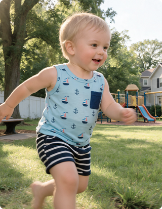 Ocean Vibes Baby Boy Sailboat Print Shorts Set Dark Blue