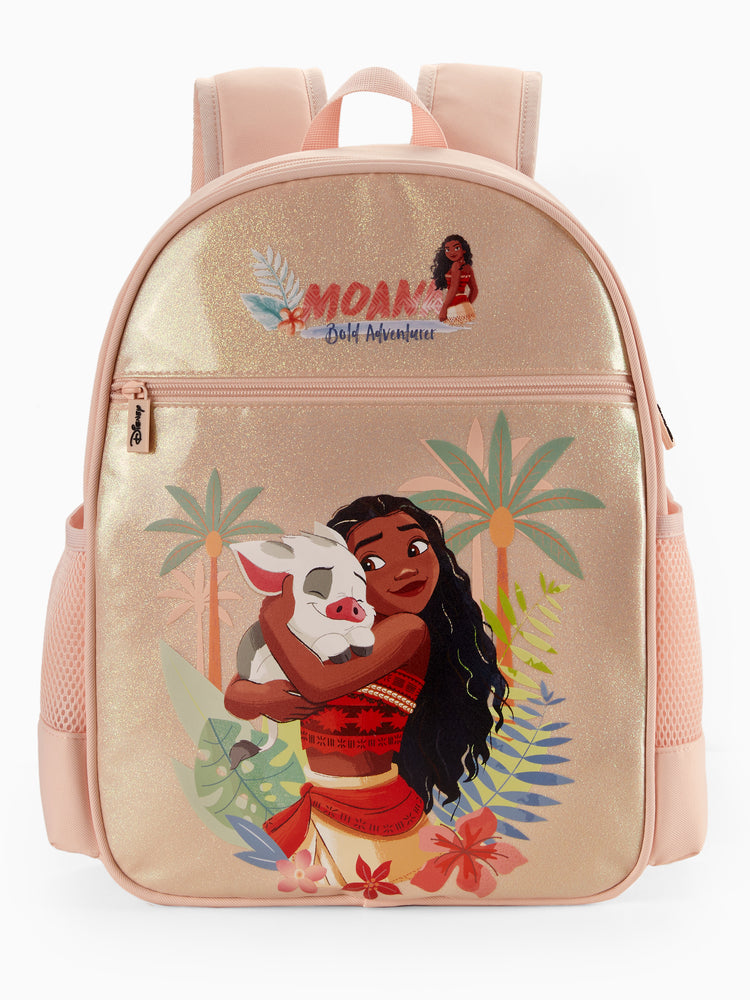 Disney Princess Toddler Girls  Moana Pink Glitter Backpack with Chest Strap & Bottle Pockets Apricot